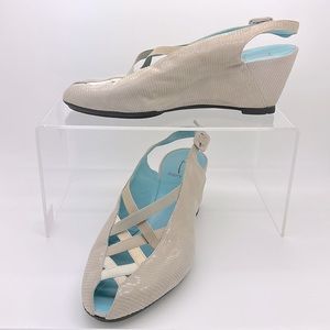 Thierry Rabotin Beige Criss Cross low heel wedge sling back Sandals 38 or 7.5